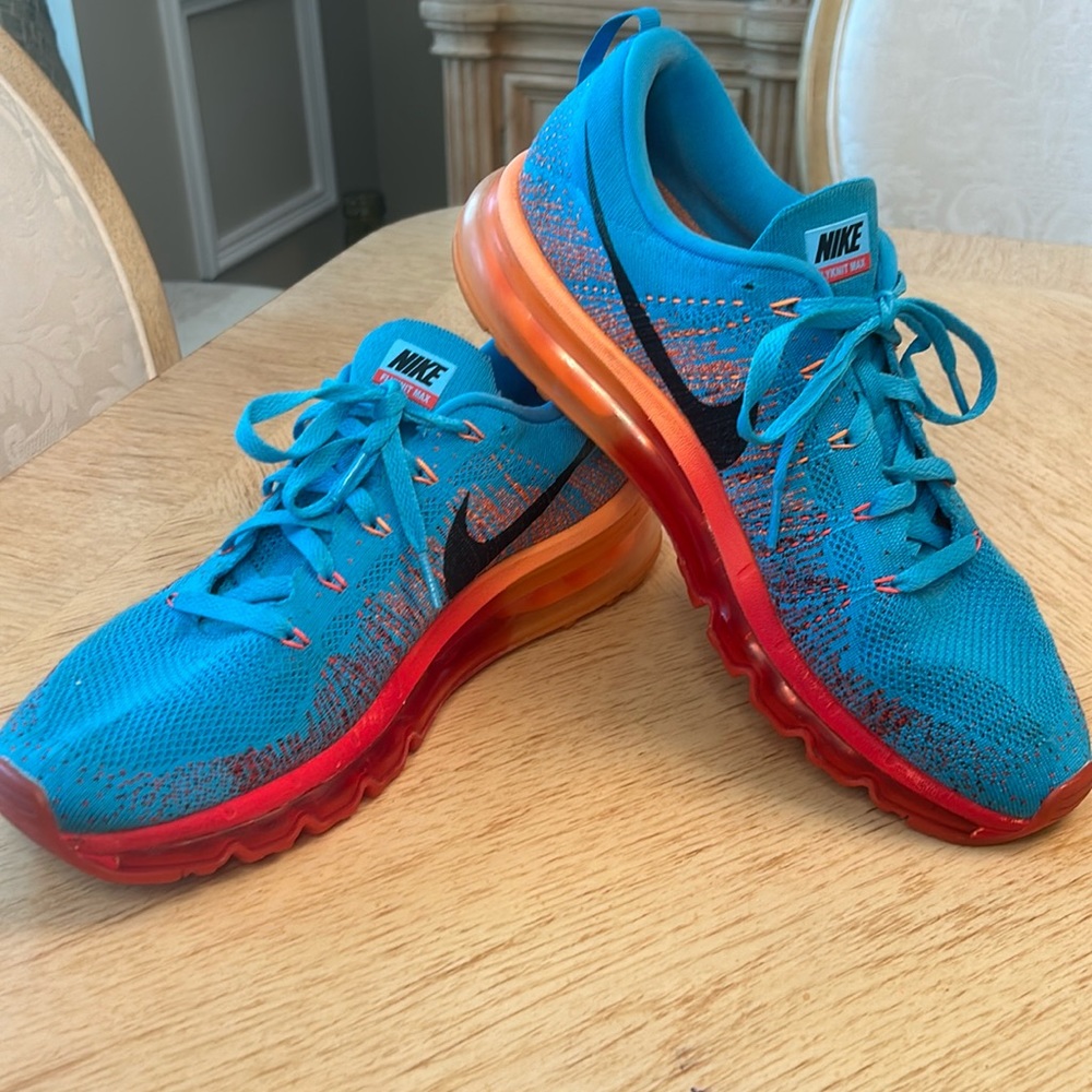 Nike Flyknit Air Max (Vivid Blue/ Atomic Orange) Sneakers  (10.5)